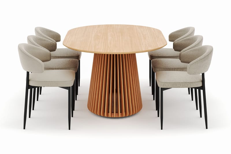 Peyra Spisebord 200 cm Oval med 6 Sawako Stoler - Natur - Møbler - Bord - Spisegrupper
