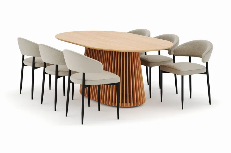 Peyra Spisebord 200 cm Oval med 6 Sawako Stoler - Natur - Møbler - Bord - Spisegrupper