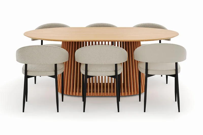 Peyra Spisebord 200 cm Oval med 6 Sawako Stoler - Natur - Møbler - Bord - Spisegrupper