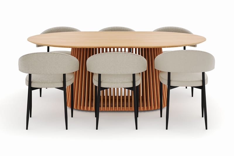 Peyra Spisebord 200 cm Oval med 6 Sawako Stoler - Natur - Møbler - Bord - Spisegrupper