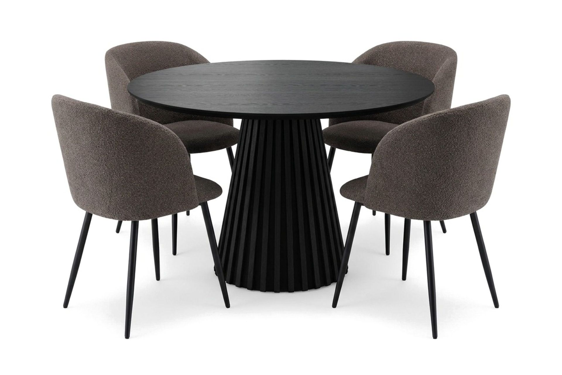 Peyra spisegruppe, rund 110 cm, med 4 Greya spisestoler - Svartbeiset eik