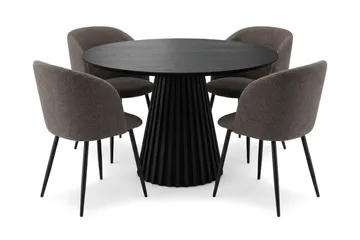 Peyra spisegruppe, rund 110 cm, med 4 Greya spisestoler - Svartbeiset eik - Møbler - Bord - Spisegrupper