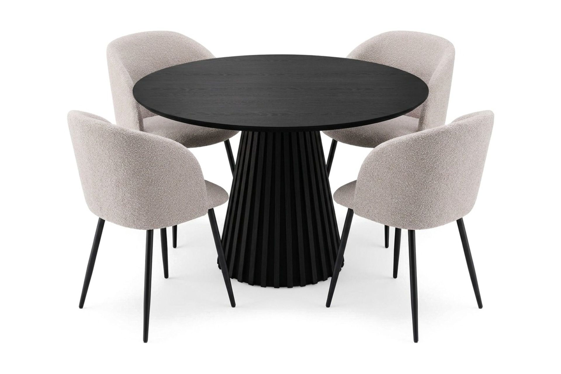 Peyra spisegruppe, rund 110 cm, med 4 Greya spisestoler - Svartbeiset eik