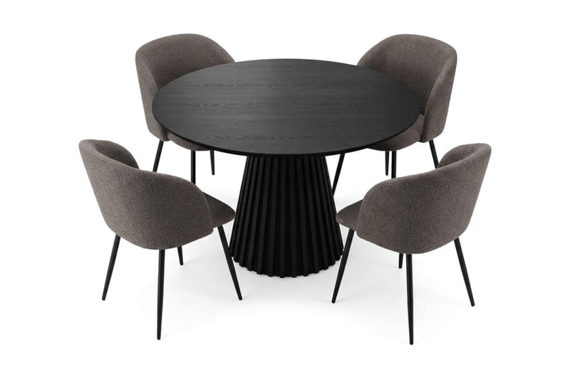Peyra spisegruppe, rund 110 cm, med 4 Greya spisestoler - Svartbeiset eik - Møbler - Bord - Spisegrupper