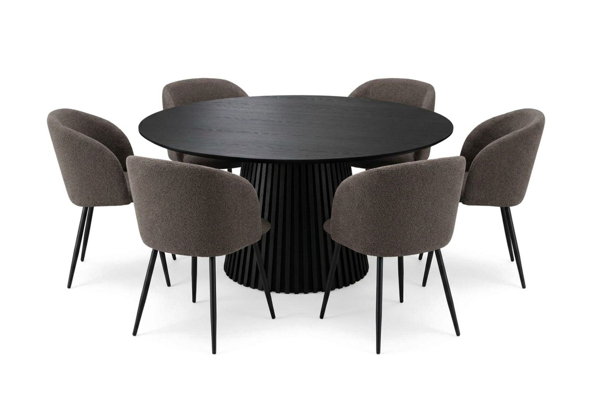 Peyra spisegruppe, rund 150 cm, med 6 Greya spisestoler - Svartbeiset eik