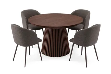 Peyra spisegruppe, uttrekkbar 120–220 cm, med 4 Greya spisestoler - Valnøtt - Møbler - Bord - Spisegrupper