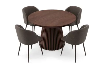 Peyra spisegruppe, uttrekkbar 120–220 cm, med 4 Greya spisestoler - Valnøtt - Møbler - Bord - Spisegrupper