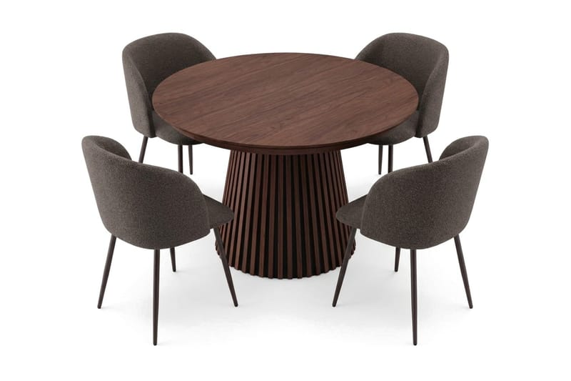 Peyra spisegruppe, uttrekkbar 120–220 cm, med 4 Greya spisestoler - Valnøtt - Møbler - Bord - Spisegrupper