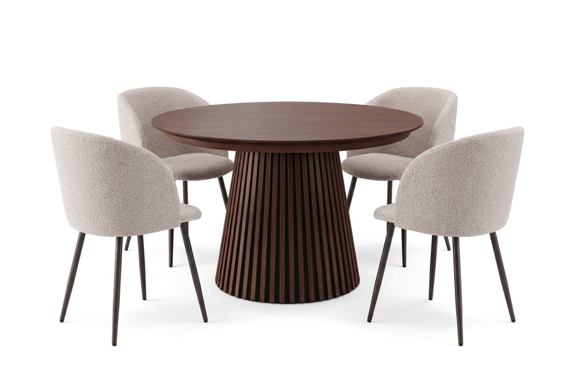 Peyra spisegruppe, uttrekkbar 120–220 cm, med 4 Greya spisestoler - Valnøtt