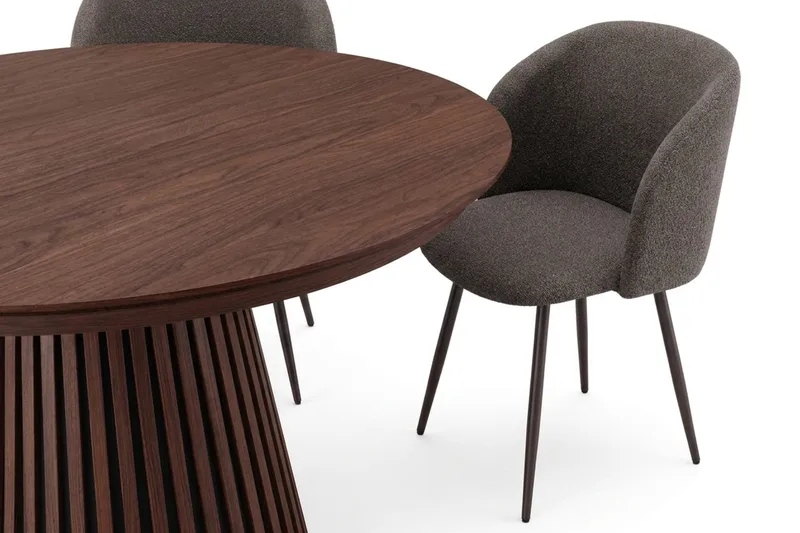 Peyra spisegruppe, uttrekkbar 120–220 cm, med 4 Greya spisestoler - Valnøtt - Møbler - Bord - Spisegrupper