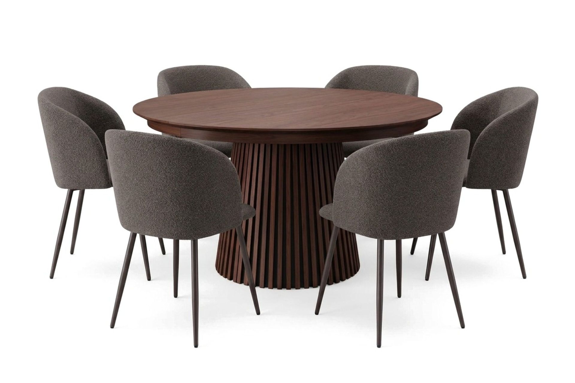 Peyra spisegruppe, uttrekkbar 140–240 cm, med 6 Greya spisestoler - Valnøtt