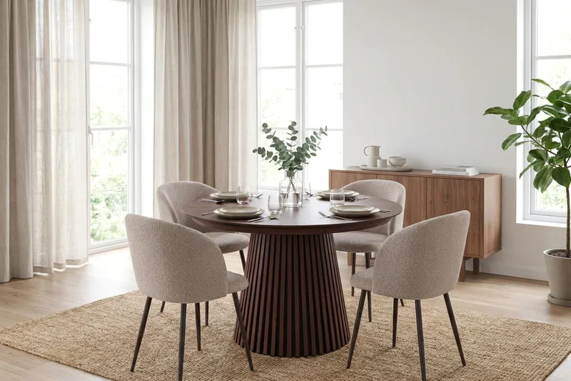 Peyra Spisegruppe 120-220 cm forlengbar med 4 Greya Spisestoler - Valnøtt - Møbler - Bord - Spisegrupper