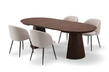 Peyra Spisegruppe 120-220 cm forlengbar med 4 Greya Spisestoler - Valnøtt - Møbler - Bord - Spisegrupper
