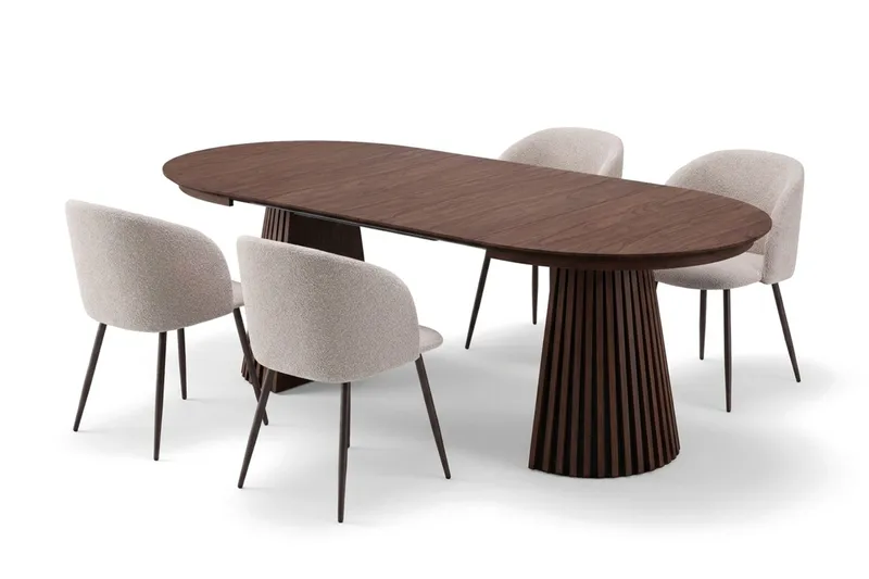 Peyra Spisegruppe 120-220 cm forlengbar med 4 Greya Spisestoler - Valnøtt - Møbler - Bord - Spisegrupper