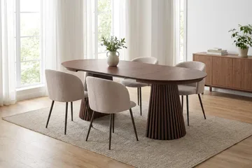 Peyra Spisegruppe 120-220 cm forlengbar med 4 Greya Spisestoler - Valnøtt - Møbler - Bord - Spisegrupper