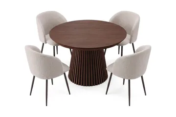 Peyra Spisegruppe 120-220 cm forlengbar med 4 Greya Spisestoler - Valnøtt - Møbler - Bord - Spisegrupper