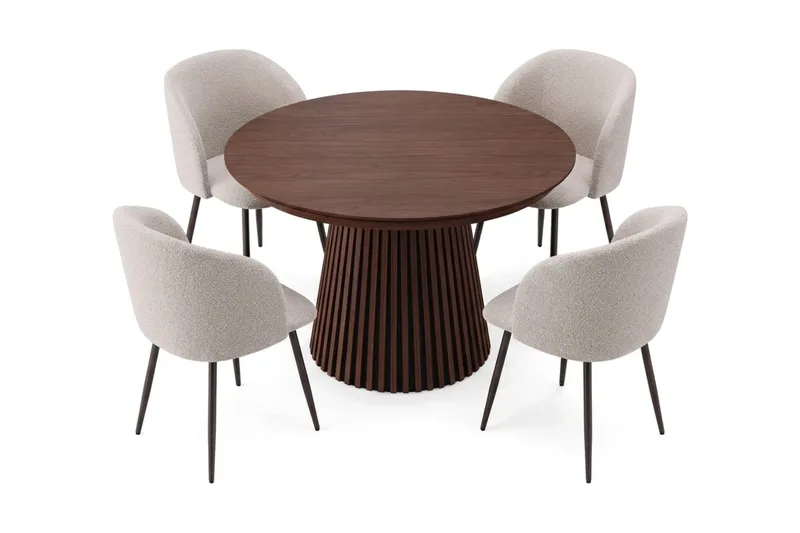 Peyra Spisegruppe 120-220 cm forlengbar med 4 Greya Spisestoler - Valnøtt - Møbler - Bord - Spisegrupper