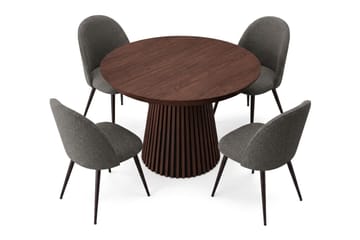 Peyra spisegruppe 120-220 cm med uttrekk og 4 Nibe Plus spisestoler - Valnøtt - Møbler - Bord - Spisegrupper