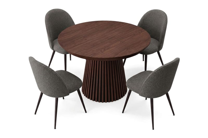 Peyra spisegruppe 120-220 cm med uttrekk og 4 Nibe Plus spisestoler - Valnøtt - Møbler - Bord - Spisegrupper