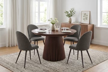 Peyra spisegruppe 120-220 cm med uttrekk og 4 Nibe Plus spisestoler - Valnøtt - Møbler - Bord - Spisegrupper