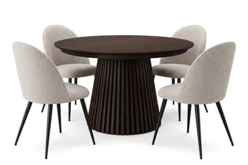 Peyra spisegruppe 120-220 cm med uttrekk og 4 Nibe Plus spisestoler - Røkt eik - Møbler - Bord - Spisegrupper