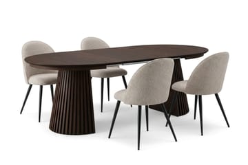 Peyra spisegruppe 120-220 cm med uttrekk og 4 Nibe Plus spisestoler - Røkt eik - Møbler - Bord - Spisegrupper