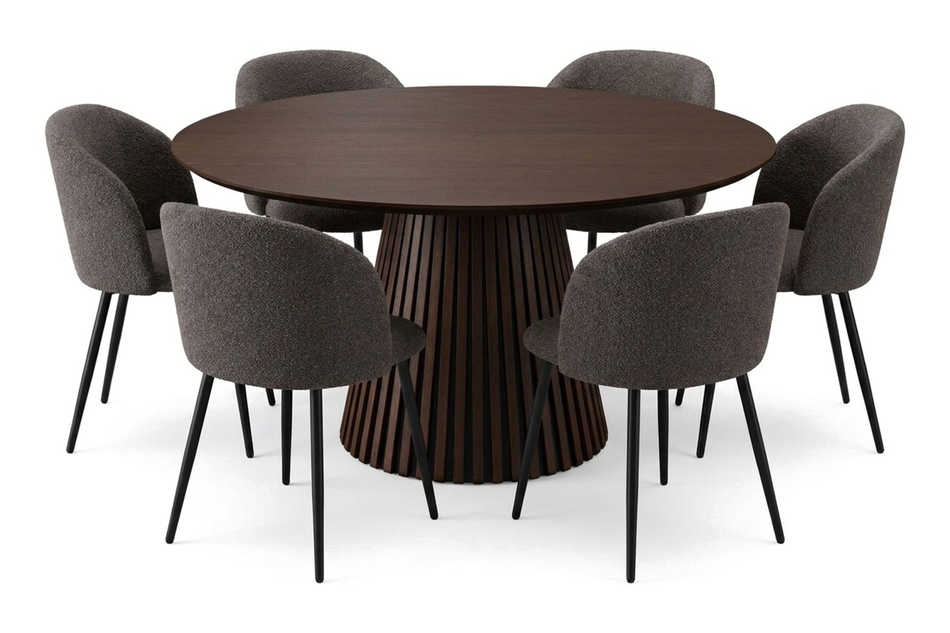 Peyra spisegruppe 130 cm rundt med 6 Greya spisestoler - Røkt eik