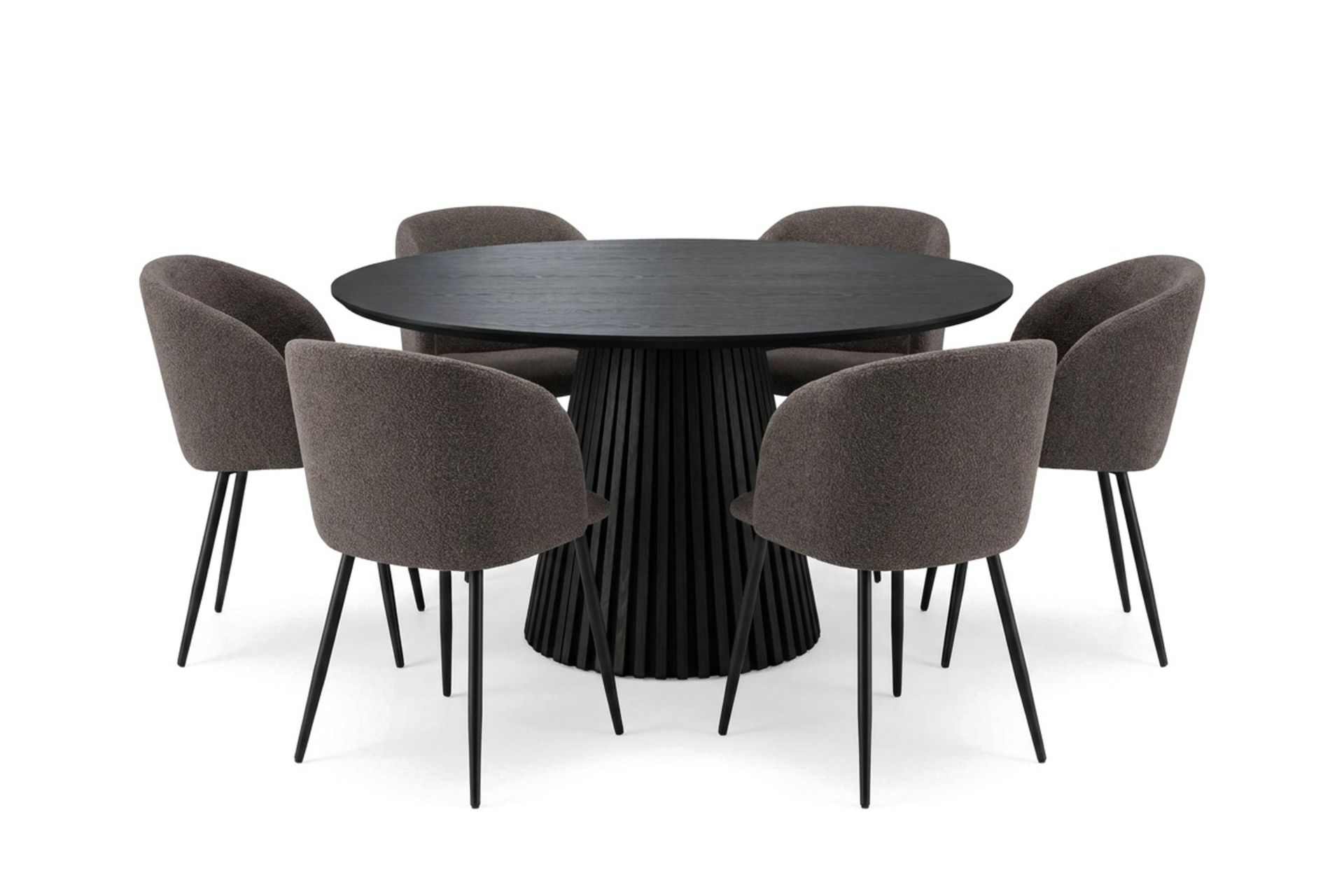 Peyra spisegruppe 130 cm rundt med 6 Greya spisestoler - Svartbeiset eik
