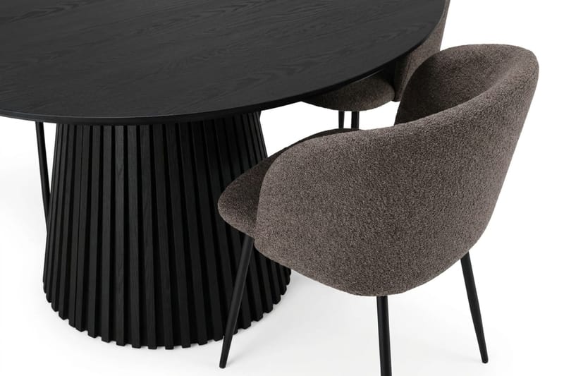 Peyra spisegruppe 130 cm rundt med 6 Greya spisestoler - Svartbeiset eik - Møbler - Bord - Spisegrupper