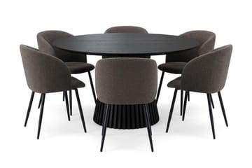 Peyra spisegruppe 130 cm rundt med 6 Greya spisestoler - Svartbeiset eik - Møbler - Bord - Spisegrupper