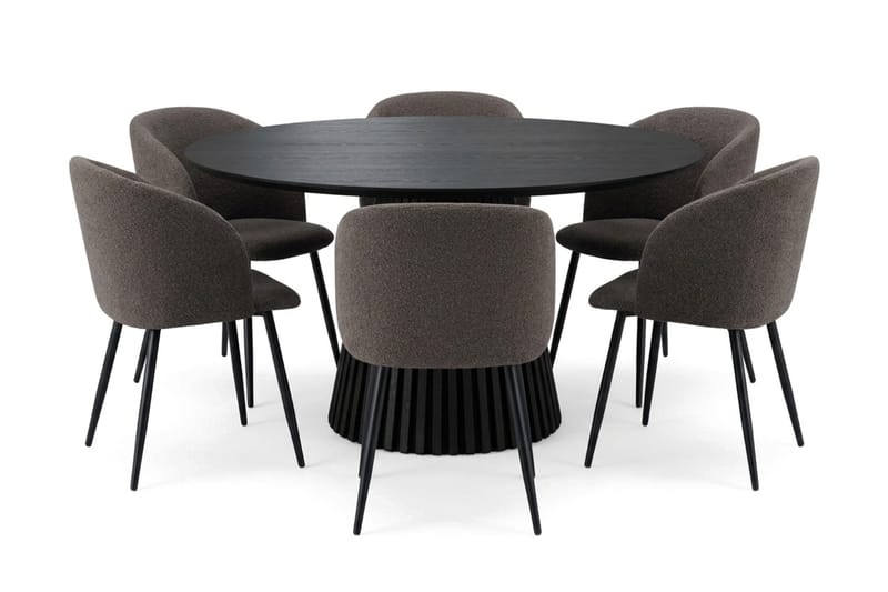 Peyra spisegruppe 130 cm rundt med 6 Greya spisestoler - Svartbeiset eik - Møbler - Bord - Spisegrupper