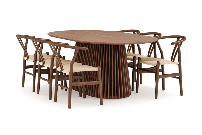 Peyra Spisegruppe 200 cm Ovalt spisebord med 6 Dastoori Spisestoler, Valnøtt