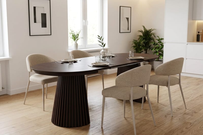 Peyra Spisegruppe med forlengelse 120-220 cm med 4 Sawako Spisestoler - Røkt eik - Møbler - Bord - Spisegrupper