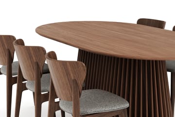 Peyra Spisegruppe - Ovalt spisebord Massiv Valnøtt 200 cm med 6 Jerup Spisestoler - Valnøtt - Møbler - Bord - Spisegrupper