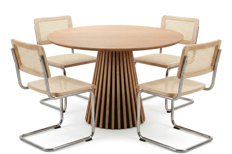Peyra spisegruppe rund 110 cm eik med 4 Build spisestoler, Eik