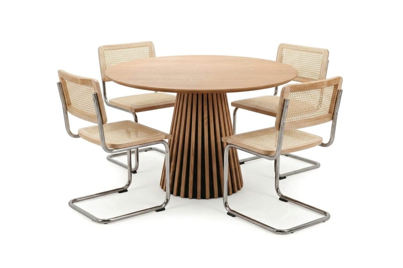 Peyra spisegruppe rund 110 cm eik med 4 Build spisestoler - Eik - Møbler - Bord - Spisegrupper