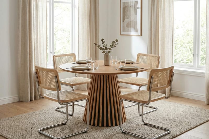Peyra spisegruppe rund 110 cm eik med 4 Build spisestoler - Eik - Møbler - Bord - Spisegrupper