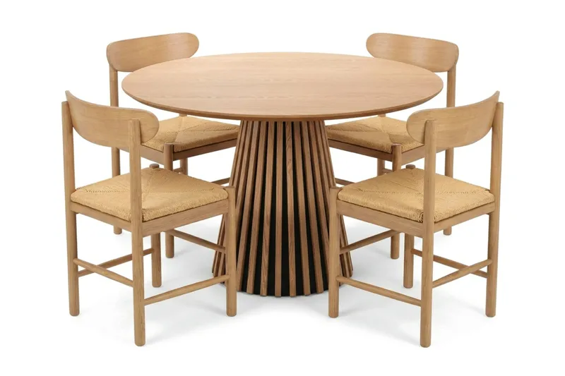 Peyra spisegruppe rund 110 cm eik med 4 Malte spisestoler, undefined