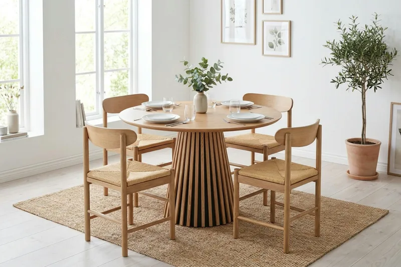Peyra spisegruppe rund 110 cm eik med 4 Malte spisestoler - Møbler - Bord - Spisegrupper