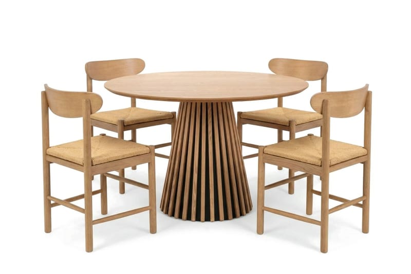 Peyra spisegruppe rund 110 cm eik med 4 Malte spisestoler - Møbler - Bord - Spisegrupper