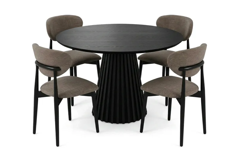 Peyra spisegruppe rund 110 cm svart med 4 Molly spisestoler - Svart - Møbler - Bord - Spisegrupper