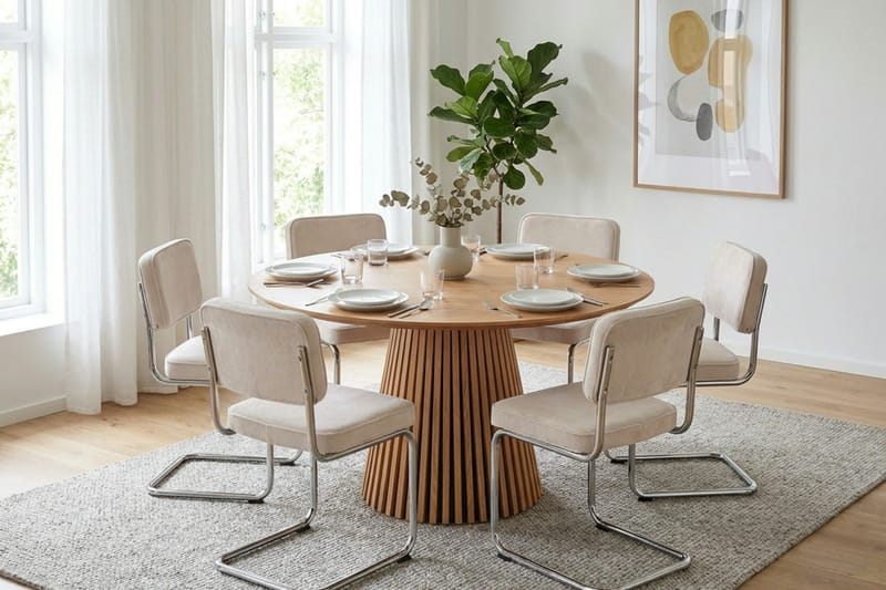 Peyra spisegruppe rund 130 cm eik med 6 Milva spisestoler - Eik - Møbler - Bord - Spisegrupper