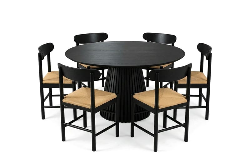 Peyra spisegruppe rund 130 cm svart med 6 Malte spisestoler - Møbler - Bord - Spisegrupper