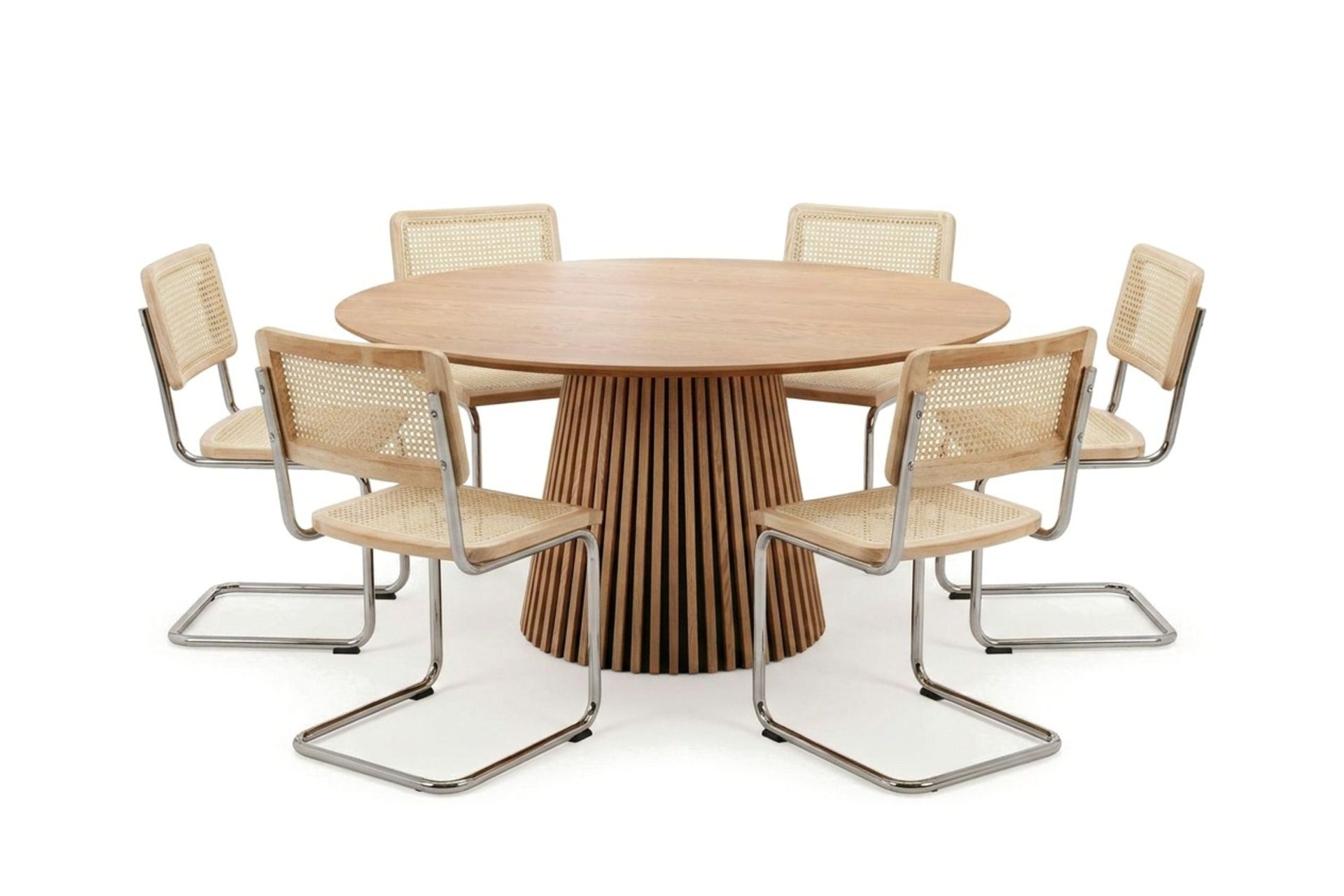 Peyra spisegruppe rund 150 cm eik med 6 Build spisestoler - Eik