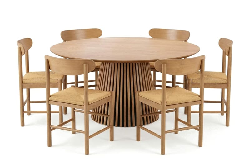 Peyra Spisegruppe rund 150 cm Eik med 6 Malte Spisestoler - Møbler - Bord - Spisegrupper