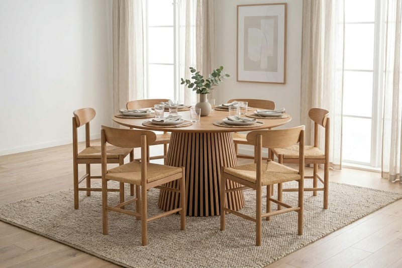 Peyra Spisegruppe rund 150 cm Eik med 6 Malte Spisestoler - Møbler - Bord - Spisegrupper