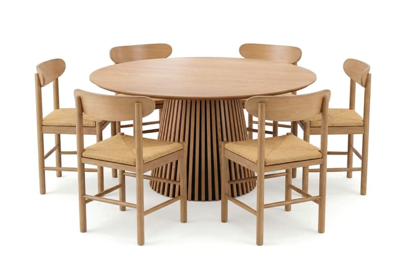 Peyra Spisegruppe rund 150 cm Eik med 6 Malte Spisestoler, undefined