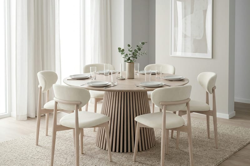 Peyra spisegruppe rund 150 cm hvitlasert med 6 Molly spisestoler - Hvitlasert - Møbler - Bord - Spisegrupper