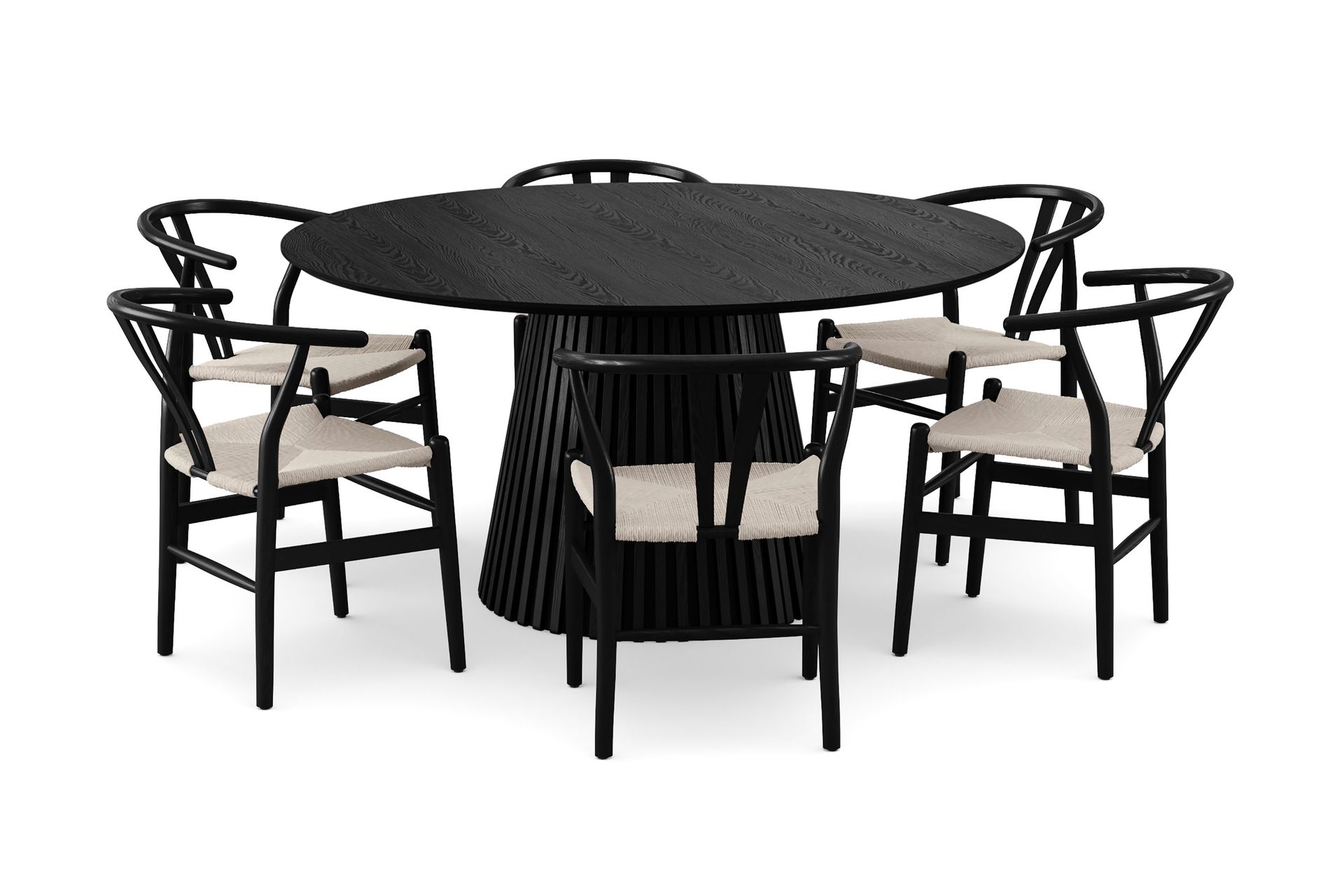 Peyra spisegruppe rund 150 cm svart med 6 Dastoori spisestoler - Svart