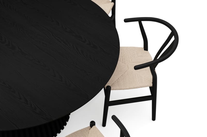 Peyra spisegruppe rund 150 cm svart med 6 Dastoori spisestoler - Svart - Møbler - Bord - Spisegrupper